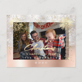 メリークリスマスハッピーイヤー金ゴールドグレーグリッター写真 ポストカード