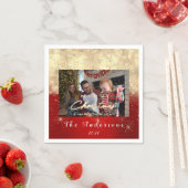 メリークリスマスハッピーイヤー金ゴールドフォトホワイトレッド スタンダードカクテルナプキン (インサイチュ)