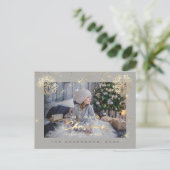 メリークリスマスハッピーイヤー金ゴールド白雪写真 ポストカード (スタンド正面)