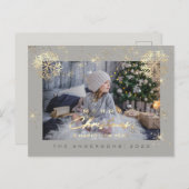 メリークリスマスハッピーイヤー金ゴールド白雪写真 ポストカード (正面/裏面)