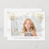 メリークリスマスハッピーイヤー金ゴールド白雪写真 ポストカード (正面/裏面)