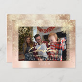 メリークリスマスハッピーイヤー金ゴールド雪グリッター写真 ポストカード (正面/裏面)