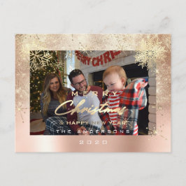メリークリスマスハッピーイヤー金ゴールド雪グリッター写真 ポストカード