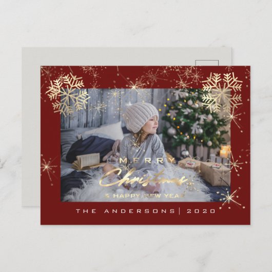 メリークリスマスハッピーイヤー金ゴールド雪姫の写真 ポストカード (正面/裏面)