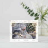 メリークリスマスハッピーイヤー金ゴールド雪片写真 ポストカード (スタンド正面)