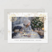 メリークリスマスハッピーイヤー金ゴールド雪片写真 ポストカード (正面/裏面)