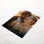 メリークリスマスハッピーカップルカスタムの写真 箔シーズンカード (回転した状態)