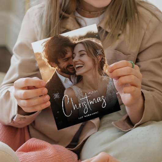 メリークリスマスハッピーカップルカスタムフォトホリデー ポストカード