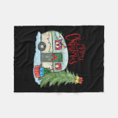 メリークリスマスハッピーキャンパーおもしろいキャンピングライフファミー フリースブランケット (正面(横))