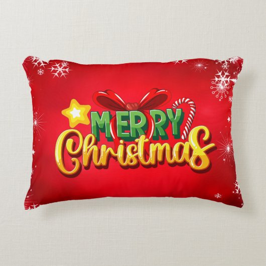 メリークリスマスハッピークリスマスレッドグリーンホリデーおもしろい アクセントクッション (正面)