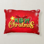 メリークリスマスハッピークリスマスレッドグリーンホリデーおもしろい アクセントクッション (裏面)