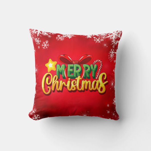 メリークリスマスハッピークリスマスレッドグリーンホリデーおもしろい クッション (正面)