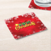 メリークリスマスハッピークリスマスレッドグリーンホリデーおもしろい スクエアペーパーコースター (アングル)
