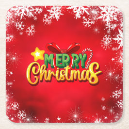 メリークリスマスハッピークリスマスレッドグリーンホリデーおもしろい スクエアペーパーコースター