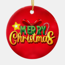 メリークリスマスハッピークリスマスレッドグリーンホリデーおもしろい セラミックオーナメント