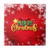 メリークリスマスハッピークリスマスレッドグリーンホリデーおもしろい タイル (正面)