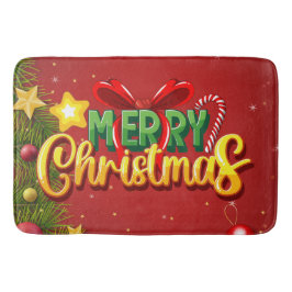 メリークリスマスハッピークリスマスレッドグリーンホリデーおもしろい バスマット