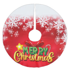 メリークリスマスハッピークリスマスレッドグリーンホリデーおもしろい ブラッシュドポリエステルツリースカート
