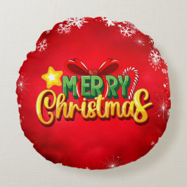メリークリスマスハッピークリスマスレッドグリーンホリデーおもしろい ラウンドクッション