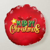 メリークリスマスハッピークリスマスレッドグリーンホリデーおもしろい ラウンドクッション (裏面)
