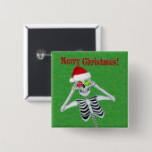 メリークリスマスハッピースケルトンサンタハットグリーン 缶バッジ (正面&裏面)