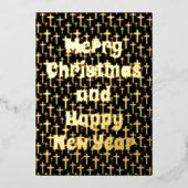 メリークリスマスハッピーニアイヤーのクロスブラック&金ゴールド 箔シーズンカード (正面)