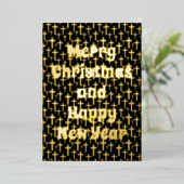 メリークリスマスハッピーニアイヤーのクロスブラック&金ゴールド 箔シーズンカード (立ち正面)