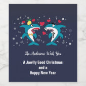 メリークリスマスハッピーニューイヤーおもしろいサメ ワインラベル (シングルラベル)