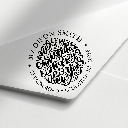 メリークリスマスハッピーニューイヤーかわいい差出人住所 セルフインキングスタンプ