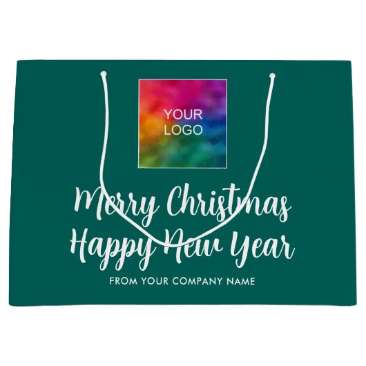 メリークリスマスハッピーニューイヤーここにロゴ ラージペーパーバッグ (正面)