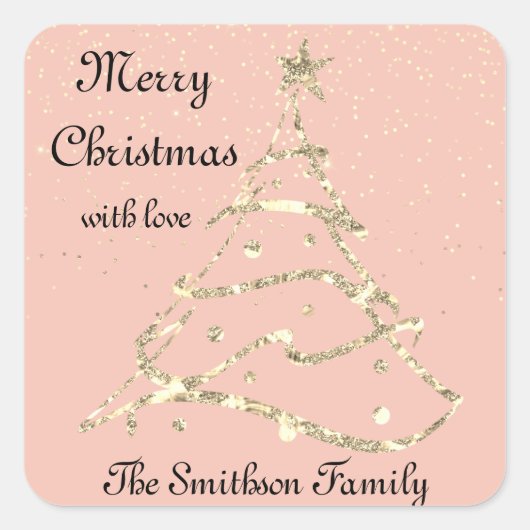 メリークリスマスハッピーニューイヤーとラブネームバラ スクエアシール (正面)