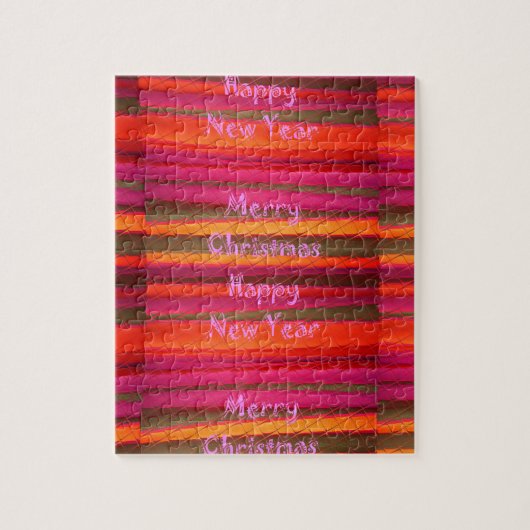 メリークリスマスハッピーニューイヤーのキャンバスカラーデザイン ジグソーパズル (縦)