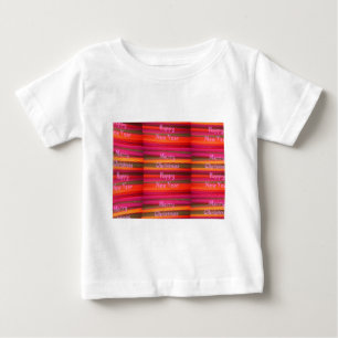 メリークリスマスハッピーニューイヤーのキャンバスカラーデザイン ベビーTシャツ