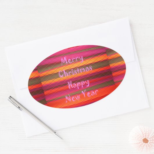 メリークリスマスハッピーニューイヤーのキャンバスカラーデザイン 楕円形シール (封筒)