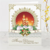 メリークリスマスハッピーニューイヤーのクリスマスオーナメント カード (黄色い花)