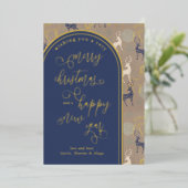 メリークリスマスハッピーニューイヤーのトナカイ 箔シーズンカード (立ち正面)