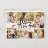 メリークリスマスハッピーニューイヤーウッドフォトコラージュ シーズンカード (正面/裏面)