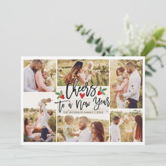 メリークリスマスハッピーニューイヤーウッドフォトコラージュ シーズンカード (スタンド正面)