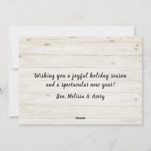 メリークリスマスハッピーニューイヤーウッドフォトコラージュ シーズンカード (裏面)