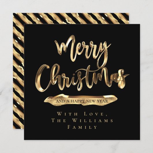 メリークリスマスハッピーニューイヤーエレガントブラック金ゴールド シーズンカード (正面/裏面)
