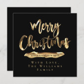 メリークリスマスハッピーニューイヤーエレガントブラック金ゴールド シーズンカード (正面/裏面)