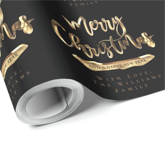 メリークリスマスハッピーニューイヤーエレガントブラック金ゴールド ラッピングペーパー (ロールコーナー)