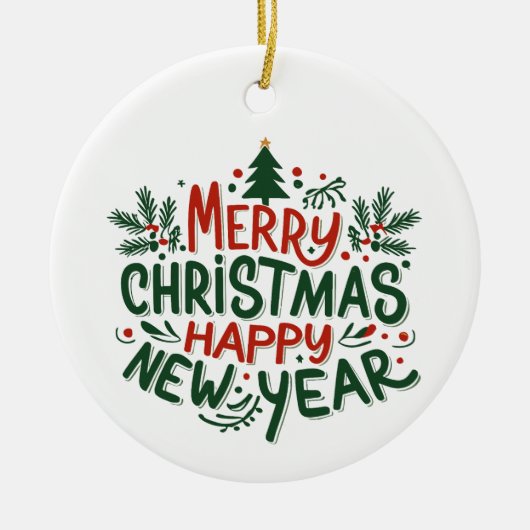 メリークリスマスハッピーニューイヤーオーナメント セラミックオーナメント (正面)