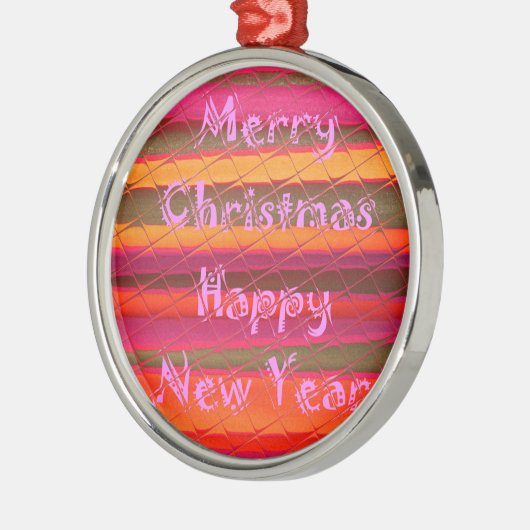 メリークリスマスハッピーニューイヤーカラーデザイン メタルオーナメント (左)