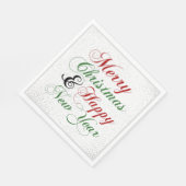 メリークリスマスハッピーニューイヤーシルバーグリッター スタンダードランチョンナプキン (角)