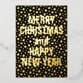 メリークリスマスハッピーニューイヤースターブラック&金ゴールド 箔シーズンカード (正面)