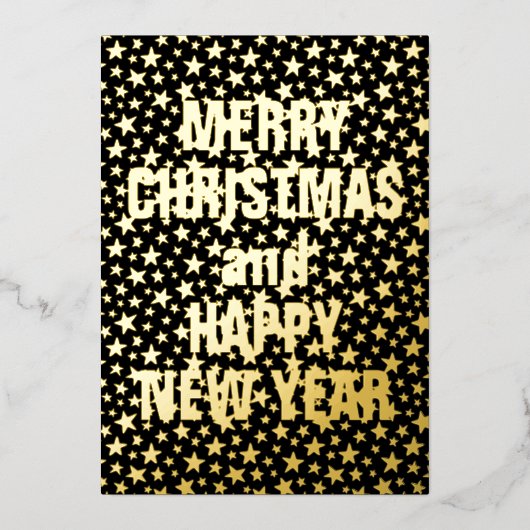 メリークリスマスハッピーニューイヤースターブラック&金ゴールド 箔シーズンカード (正面)