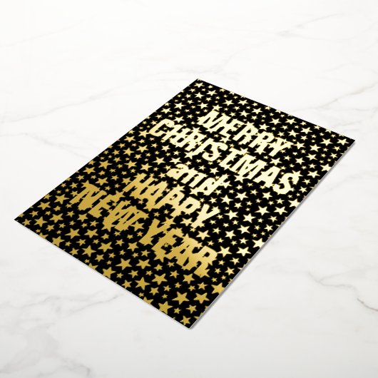 メリークリスマスハッピーニューイヤースターブラック&金ゴールド 箔シーズンカード (回転した状態)