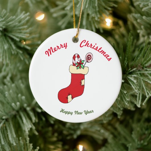 メリークリスマスハッピーニューイヤーセラミックオーナメント セラミックオーナメント (ツリー)