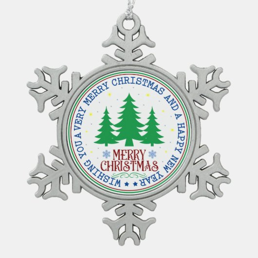 メリークリスマスハッピーニューイヤーツリーオーナメント スノーフレークピューターオーナメント (正面)